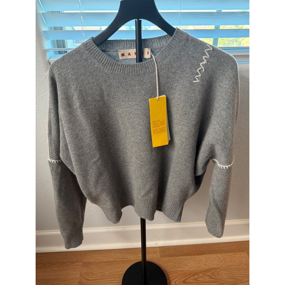 Marni Grey Roundneck Sweater Whipstitch Detail GCMD0540Q1 Size 42 NEW